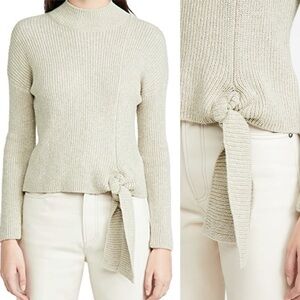 Naadam ribbed pale moss green wool blend side tie mock neck sweater‎ size large